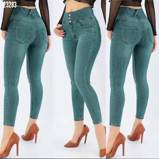 Yüksek Bel Likralı Jean Pantolon 90 Cm - 3XL - Yeşil