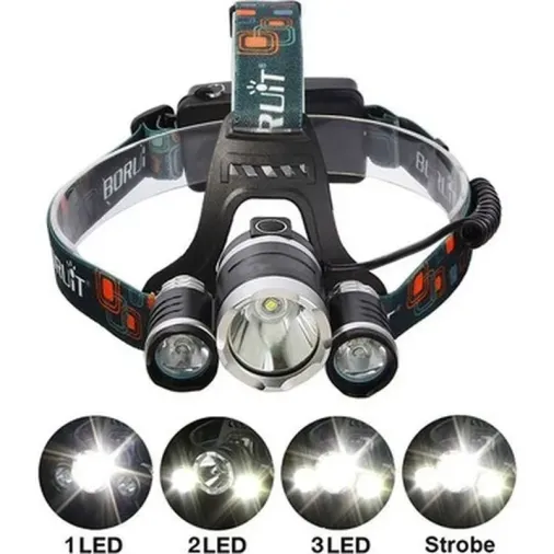 Yüksek Işık Gücüyle Kafa Feneri 5000 Lumens 3 Adet Led Kamp Lambası