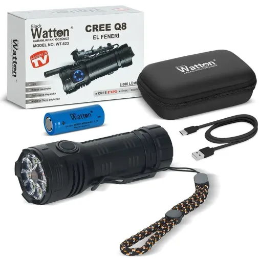 Yüksek Performanslı Şarjlı Led Fener 8 Mod 11 Cm