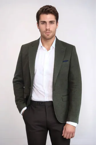 Yün Tek Düğmeli Yeşil Slim Fit Ceket - Wessi