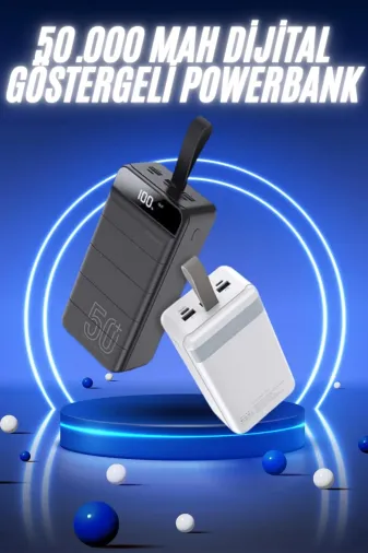 yusuftex B-R4QEYM8TMP2R1 50.000 Mah Powerbank Turbo Hızlı Led Göstergeli Android İos Uyumlu Taşınabilir Askılı