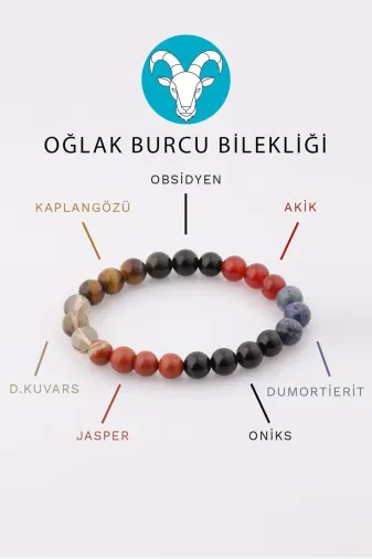 Zamansız Moda HPSN-ABDT-020889 Oğlak Burcu Taşlarından Oluşan Doğal Taş Bileklik 8 Mm Küre Kesim - Burç Bilekliği