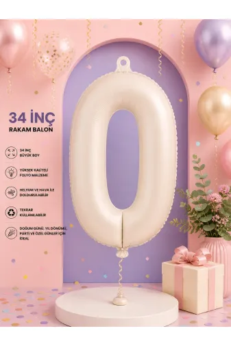 Zema parti 1596829131 34 İnç Krem Rakam Balon Folyo Helium Uyumlu Doğum Günü Parti Balonu (0-9)