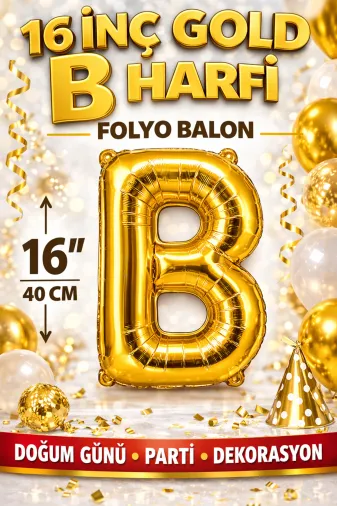 Zema parti 16incgold-b 16 İnç Gold B Harfi Folyo Balon 40 Cm Altın Doğum Günü Parti Dekorasyon