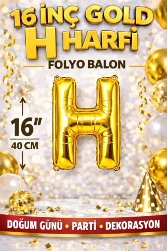 Zema parti 16incgold-h 16 İnç Gold H Harfi Folyo Balon 40 Cm Altın Doğum Günü Parti Dekorasyon