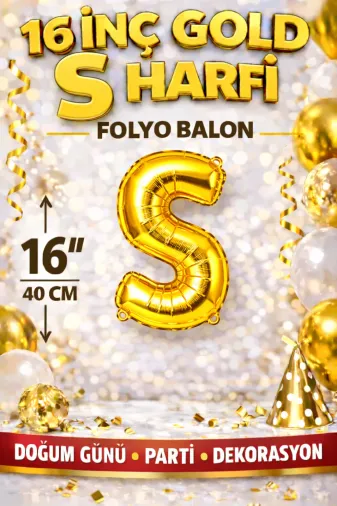 Zema parti 16incgold-s 16 İnç Gold S Harfi Folyo Balon 40 Cm Altın Doğum Günü Parti Dekorasyon