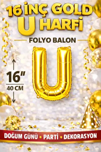 Zema parti 16incgold-u 16 İnç Gold U Harfi Folyo Balon 40 Cm Altın Doğum Günü Parti Dekorasyon