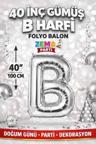 Zema parti 40-GÜMÜŞ-HARF-B 40 İnç Gümüş B Harfi Folyo Balon – Doğum Günü Parti Dekorasyon Balonu