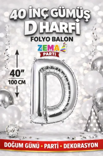 Zema parti 40-GÜMÜŞ-HARF-D 40 İnç Gümüş D Harfi Folyo Balon – Doğum Günü Parti Dekorasyon Balonu