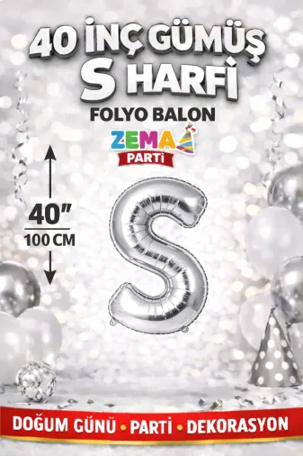 Zema parti 40-GÜMÜŞ-HARF-S 40 İnç Gümüş S Harfi Folyo Balon – Doğum Günü Parti Dekorasyon Balonu