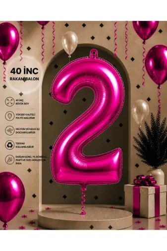 Zema parti 40 inç fuşya 2 40 İnç Fuşya Folyo Rakam Balon Doğum Günü Parti Süsü