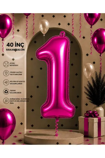 Zema parti 40 inç fuşya 40 İnç Fuşya Folyo Rakam Balon Doğum Günü Parti Süsü 1