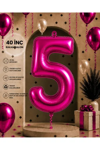 Zema parti 40 inç fuşya 5 40 İnç Fuşya Folyo Rakam Balon Doğum Günü Parti Süsü