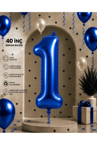Zema parti 40 inç mavi rakam 40 İnç Mavi Rakam Folyo Balon – Doğum Günü Parti Dekorasyon Balonu