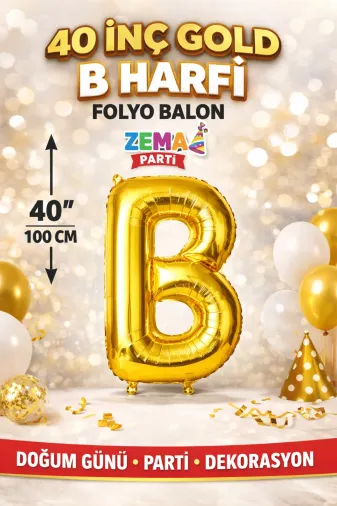 Zema parti 40inc-gold-B 40 İnç Gold B Harf Folyo Balon 100 Cm Doğum Günü Parti Dekorasyon Balonu