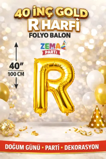 Zema parti 40inc-gold-R 40 İnç Gold R Harf Folyo Balon 100 Cm Doğum Günü Parti Dekorasyon Balonu