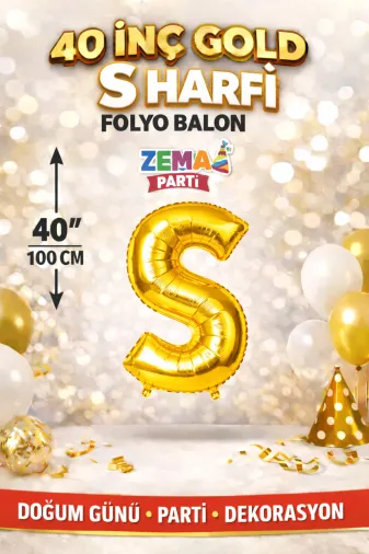 Zema parti 40inc-gold-S 40 İnç Gold S Harf Folyo Balon 100 Cm Doğum Günü Parti Dekorasyon Balonu