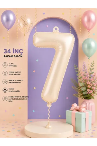 Zema parti 7 34 İnç Krem Rakam Balon Folyo Helium Uyumlu Doğum Günü Parti Balonu (0-9)