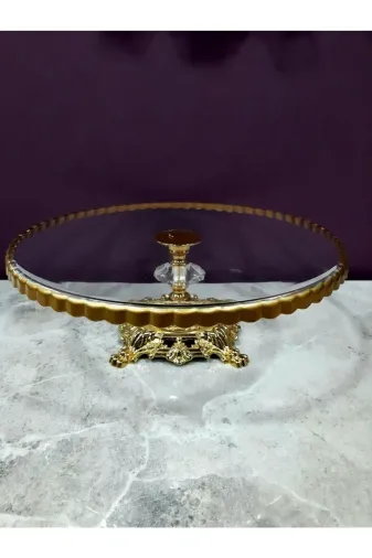 ZEN HOME ZH-ZH-386 Avangard Gold Döküm Ayaklı Yaldızlı Yuvarlak Pasta Standı Muhteşem Sunumluk