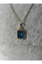 Zirkon taşlı kuzey yıldızı gold çelik kolye