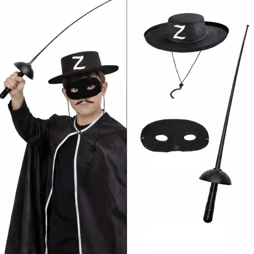 Zorro Kostüm Seti 3’lü Çocuk – Şapka, Maske ve Kılıç
