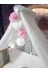 Baby Clime LÜKSCİB-BEYAZ Bebek Lüks Cibinlik Takımı - Beyaz Ve Açık Pembe Dört Ponponlu - 6 Metre Likra Tül (Aparat Dahil) 2