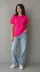 Basic Pamuklu Tişört Bisiklet Yaka Düz Renk Relaxed Fit T-Shirt - Fuşya - XL - Fuşya 1