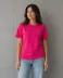 Basic Pamuklu Tişört Bisiklet Yaka Düz Renk Relaxed Fit T-Shirt - Fuşya - XL - Fuşya 4