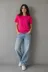 Basic Pamuklu Tişört Bisiklet Yaka Düz Renk Relaxed Fit T-Shirt - Fuşya - L - Fuşya 3