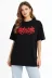 Baskılı T-Shirt Yazlık Kısa Kol Bisiklet Yaka Rahat Kalıp Tişört - Siyah - S - Siyah 4