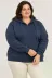 Battal Büyük Beden Üç İplik İçi Şardonlu Kapüşonlu Tam Fermuarlı Kışlık Sweatshirt - Lacivert - 2XL - Lacivert 4