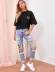 Bisiklet Yaka Baskılı Oversize T-Shirt - Siyah - L - Siyah 2