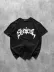 Bisiklet Yaka Ön Baskılı Kısa Kollu Tişört Streetwear Günlük Basic Pamuklu T-shirt - Siyah - S - Siyah 4