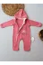 DMR Elegance DMR-BABY-Babyxml-1A1104-DENZCK25276 6-9 9-12 Ay Ef Çizgi Boy Fermuarlı Tavşan Nakışlı Kapşonlu Kız Erkek Bebek Tulumu Gül Kurusu 2