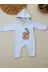 DMR Elegance DMR-BABY-Babyxml-1A1105-DENZCK25275 6-9 9-12 Ay Ef Çizgi Boy Fermuarlı Hayvanlar Alemi Nakışlı Kapşonlu Kız Erkek Bebek Tulumu Mavi 1