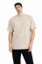 Erkek Asit Yıkama Bisiklet Yaka Kısa Kollu Oversize T-Shirt Tişört - Bej - L - Bej 3