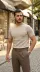 Erkek Basic Bisiklet Yaka Kısa Kollu Triko Tişört - %100 Pamuk Akrilik - 2XL - Bej 1