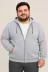 Erkek Battal Büyük Beden Üç İplik İçi Şardonlu Kapüşonlu Tam Fermuarlı Kışlık Sweatshirt - Gri - 6XL - Gri 2