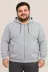 Erkek Battal Büyük Beden Üç İplik İçi Şardonlu Kapüşonlu Tam Fermuarlı Kışlık Sweatshirt - Gri - 5XL - Gri 1