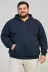 Erkek Battal Büyük Beden Üç İplik İçi Şardonlu Kapüşonlu Tam Fermuarlı Kışlık Sweatshirt - Lacivert - 6XL - Lacivert 1