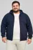 Erkek Battal Büyük Beden Üç İplik İçi Şardonlu Kapüşonlu Tam Fermuarlı Kışlık Sweatshirt - Lacivert - 3XL - Lacivert 2