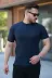Erkek Bisiklet Yaka örgü Desenli Kısa örme Triko Kısa Kollu T-shirt - XL - Lacivert 1