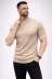 Erkek Fitilli Triko Dokuma Kısa Kol Tişört Yarım Boğaz Modern Yazlık T-Shirt - Bej - XL - Bej 1