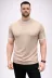 Erkek Fitilli Triko Dokuma Kısa Kol Tişört Yarım Boğaz Modern Yazlık T-Shirt - Bej - XL - Bej 2