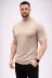 Erkek Fitilli Triko Dokuma Kısa Kol Tişört Yarım Boğaz Modern Yazlık T-Shirt - Bej - XL - Bej 3