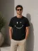 Erkek Minimal Gülümseyen Yüz Baskılı Tişört Kısa Kol Yazlık T-Shirt - Siyah - M - Siyah 2