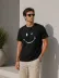Erkek Minimal Gülümseyen Yüz Baskılı Tişört Kısa Kol Yazlık T-Shirt - Siyah - M - Siyah 3