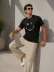 Erkek Minimal Gülümseyen Yüz Baskılı Tişört Kısa Kol Yazlık T-Shirt - Siyah - 2XL - Siyah 4