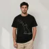 Erkek Minimal Kedi Çizim Baskılı Tişört Kısa Kol Yazlık T-Shirt - Siyah - L - Siyah 2