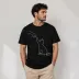 Erkek Minimal Kedi Çizim Baskılı Tişört Kısa Kol Yazlık T-Shirt - Siyah - L - Siyah 3